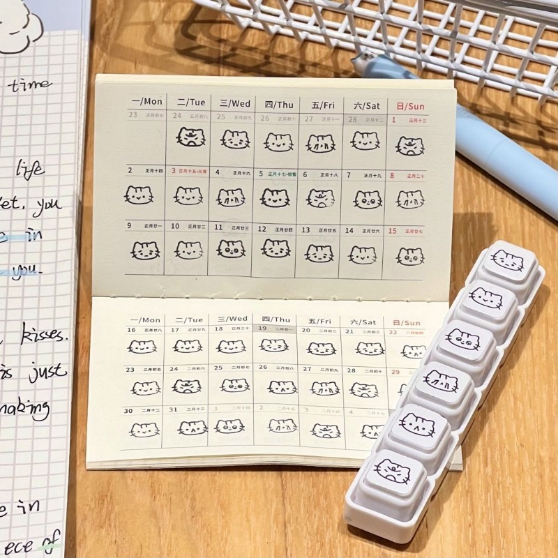 Cute Cat Cartoon Press Detacha - Rubber Date Stamp recension och pris