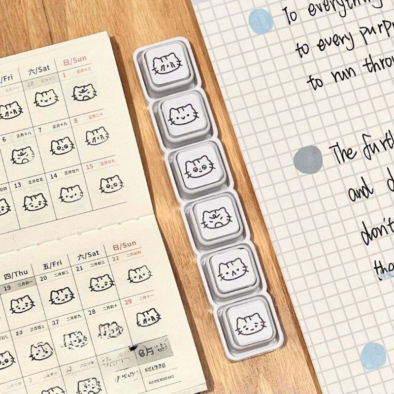 Cute Cat Cartoon Press Detacha - Rubber Date Stamp recension och pris