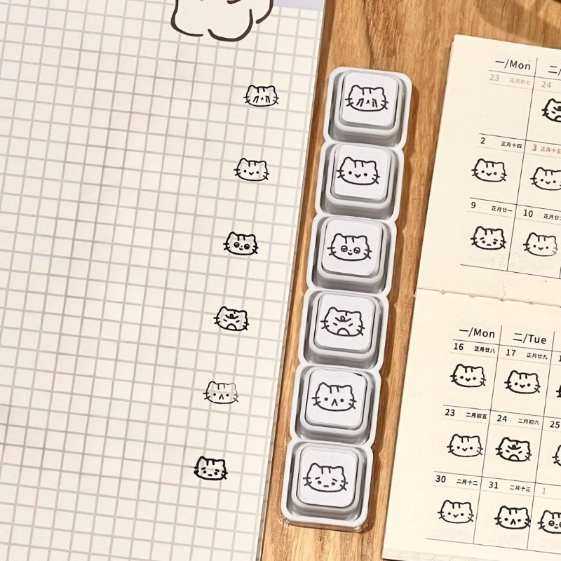 Cute Cat Cartoon Press Detacha - Rubber Date Stamp recension och pris